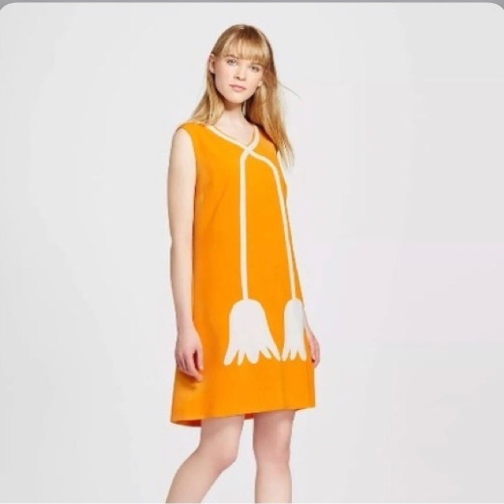 ‘Victoria Beckham’ orange/yellow and white, short dress, no sleeves